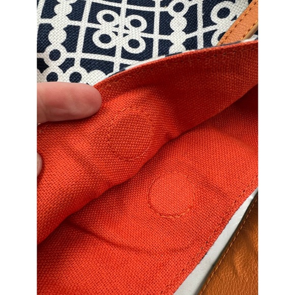 Spartina 449 Navy White Geometric Linen Leather Shoulder Bag Navy White Orange - Picture 8 of 16